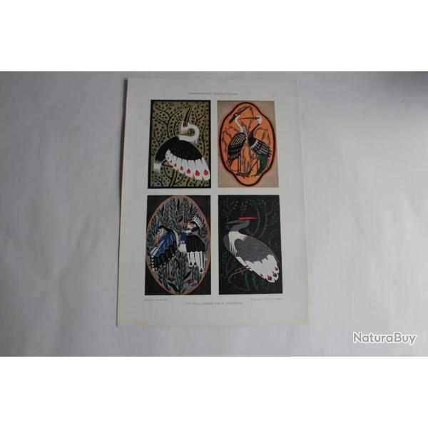 Estampe Ornementations d'oiseaux Journal dcoration P. lindner W. Zschernig 1900
