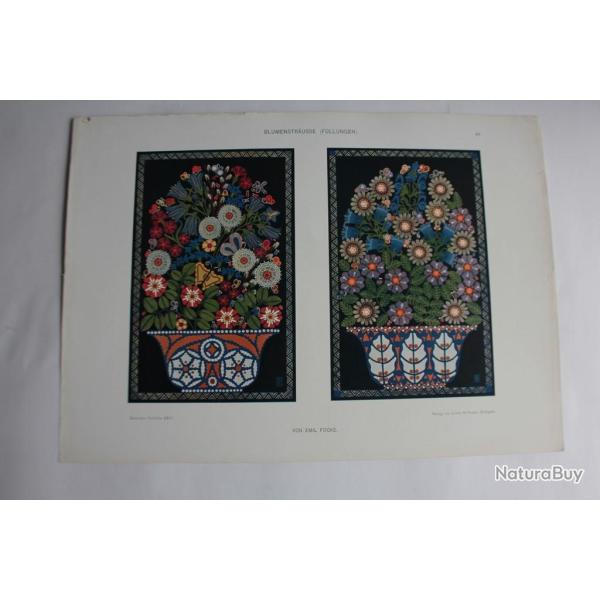 Estampe Bouquet de Fleurs Journal dcoration Emil Focke 1900