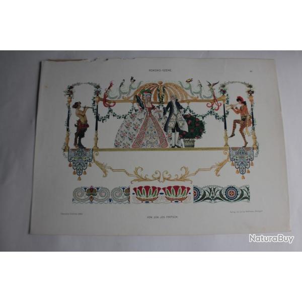 Estampe Scne Rococo Journal dcoration Joh. Jos. Fritsch 1900