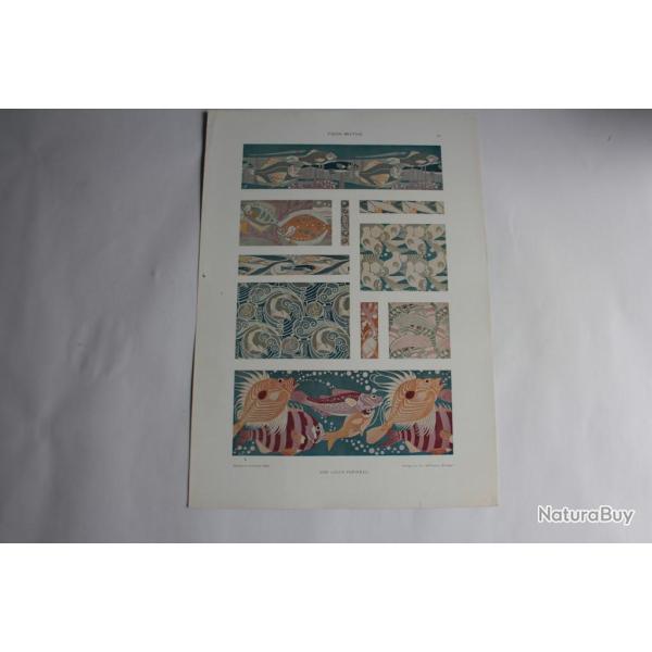 Estampe Motifs de poissons Journal dcoration Louis Popineau 1900