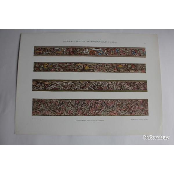 Estampe Frises Gothiques muse Zurich Journal dcoration R.Seifert 1900