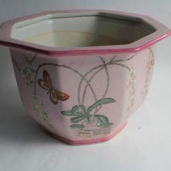 Cache pot octogonal porcelaine émaillée Papillons Chine