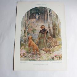 Estampe St Hubert avec un cerf Journal d&eacute;coration G. Sturm 1900