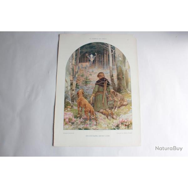 Estampe St Hubert avec un cerf Journal d�coration G. Sturm 1900