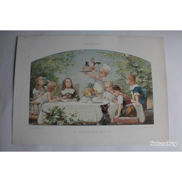 Estampe dner d'enfants Pastorale Journal dcoration G. Sturm 1900