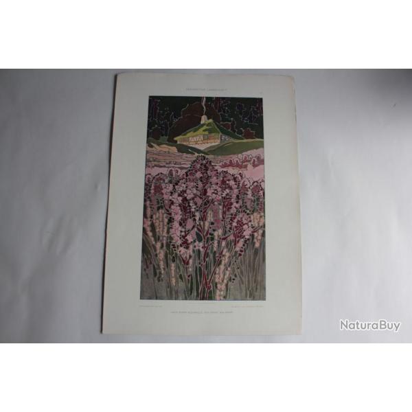 Estampe Paysage dcoratif Journal dcoration Franz Waldraff 1900