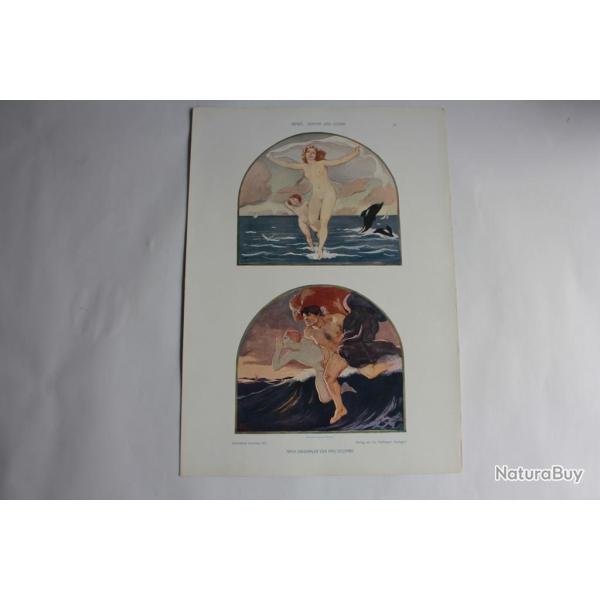 Estampe Vent zphyr et tempte Journal dcoration Max Colombo 1900