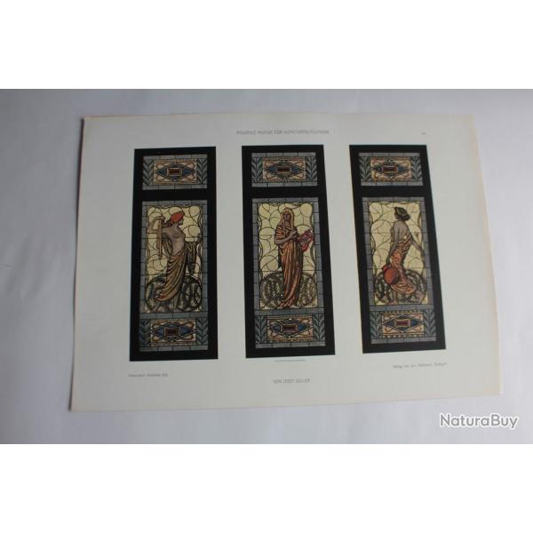 Estampe Motifs figuratifs pour vitraux Journal dcoration Josef Goller 1900