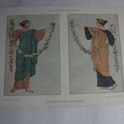 Estampe Figures féminines avec des fils floraux Journal décoration G. Sturm 1900