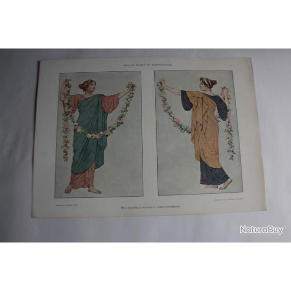 Estampe Figures fminines avec des fils floraux Journal dcoration G. Sturm 1900