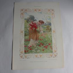 Estampe dans un champ coquelicots Journal décoration G. Sturm 1900