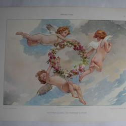 2 Estampes Cupidons Journal décoration G. Sturm 1900