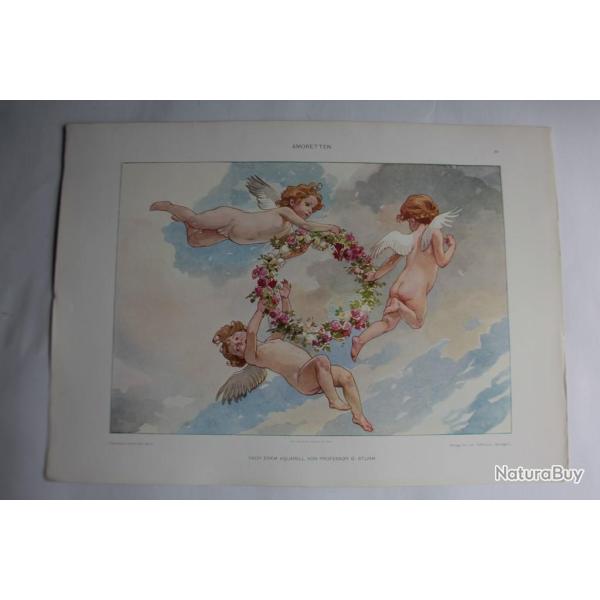 2 Estampes Cupidons Journal dcoration G. Sturm 1900