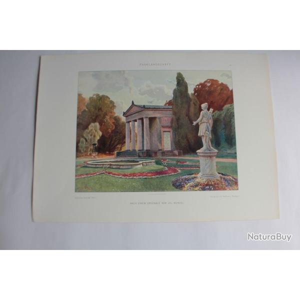 Estampe Paysage de Parc Journal dcoration Jul. Menzel 1900