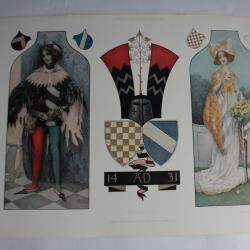 Estampe Page et noble dame Journal décoration Heinrich Comploj 1900