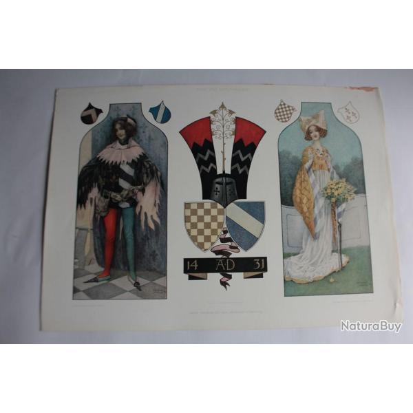 Estampe Page et noble dame Journal dcoration Heinrich Comploj 1900