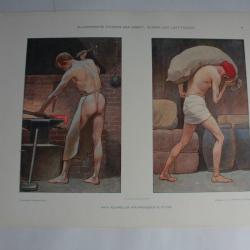 Estampe Allégorie forgeron et Porteur Journal décoration G. Sturm 1900