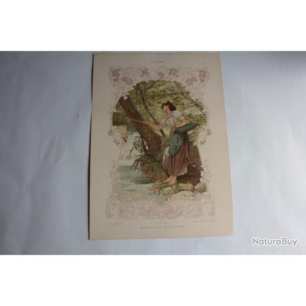 Estampe Pcheuse Journal dcoration G. Sturm 1900