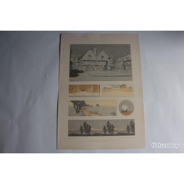 Estampe Paysages scnique Journal dcoration Maurice Dufrne 1900