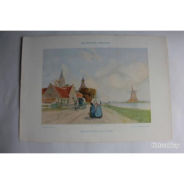 Estampe Paysage Nerlandais Journal dcoration H. Cassiers 1900