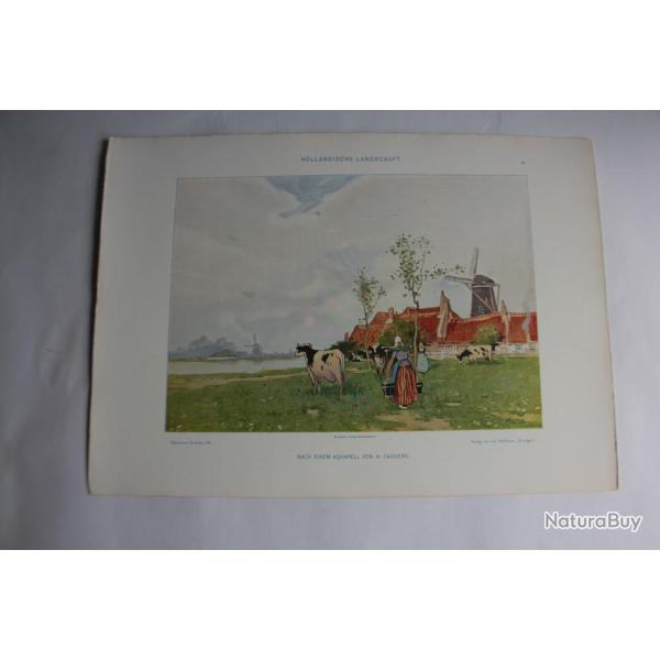 Estampe Paysage Nerlandais Journal dcoration H. Cassiers 1900