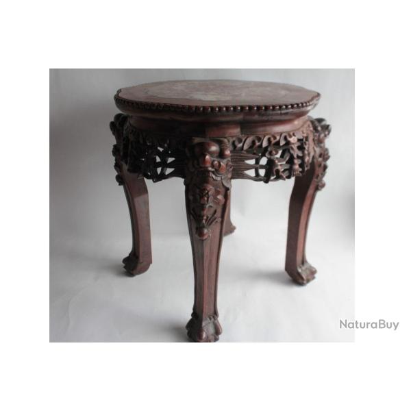 Table d'appoint bois de rose sculpt� marbre Chine