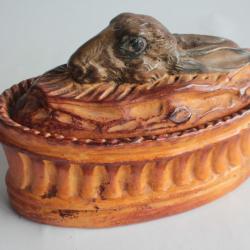 Terrine Trompe l'oeil Lièvre porcelaine vernissée