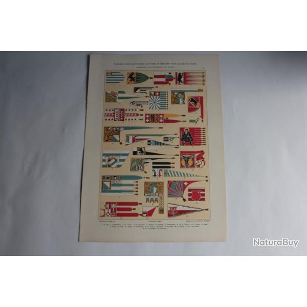 Estampe Drapeaux des Cantons Allemagne Journal dcoration A. Seder 1900