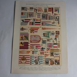 Estampe Drapeaux des villes Allemagne Journal décoration A. Seder 1900