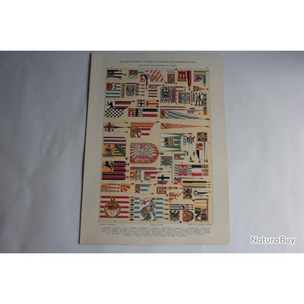 Estampe Drapeaux des villes Allemagne Journal dcoration A. Seder 1900