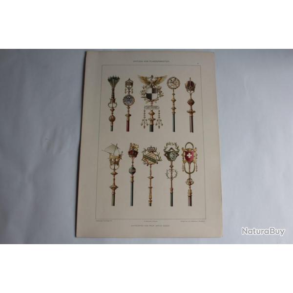 Estampe Hauts des mts de drapeau Journal dcoration Anton Seder 1900