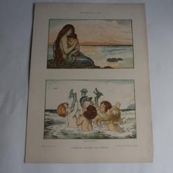 Estampe Sirènes Journal décoration A. Bauerle 1900