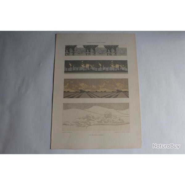 Estampe Frises Paysages Journal dcoration Maurice Dufrne 1900
