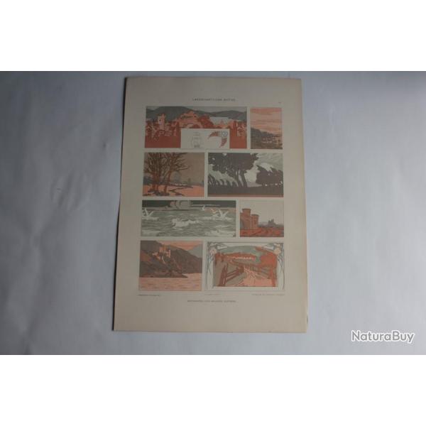 Estampe Paysages scnique Journal dcoration Maurice Dufrne 1900