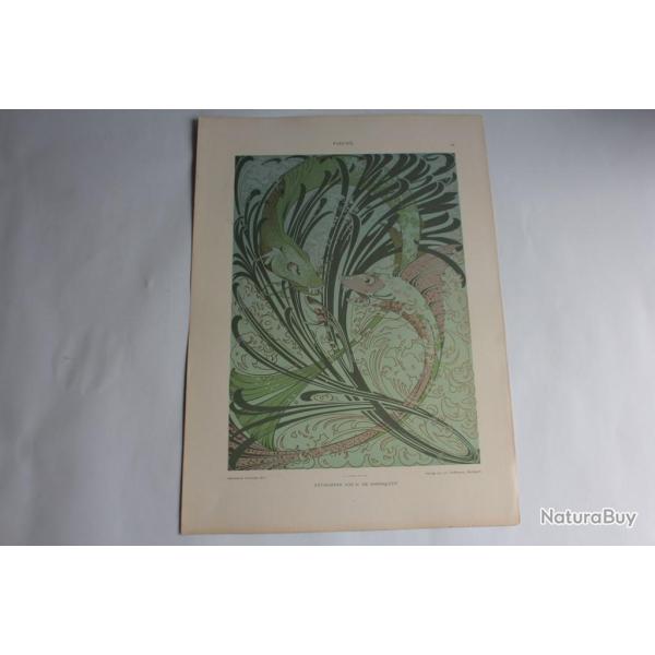Estampe Poissons Journal dcoration H. De Waroguier 1900