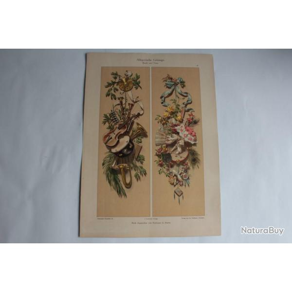Estampe Allgorie pendu musique danse Journal dcoration G. Sturm 1900