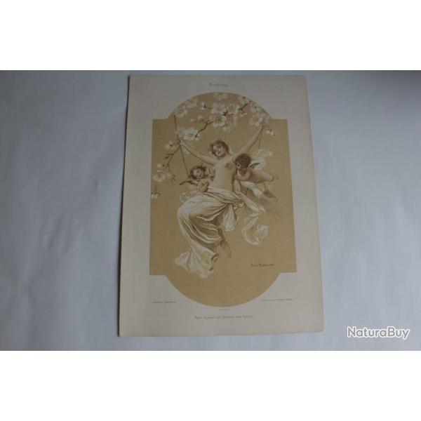 Estampe Printemps Femme Journal dcoration R. Rssler 1900