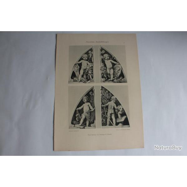 Estampe garnitures Soufflet Cupidon Journal dcoration E. Schurth 1900