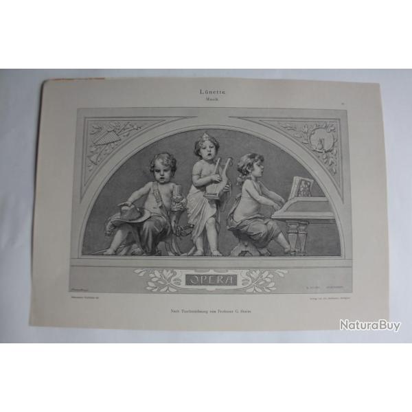 Estampe Lunette Musiciens Journal dcoration G. Sturm 1900