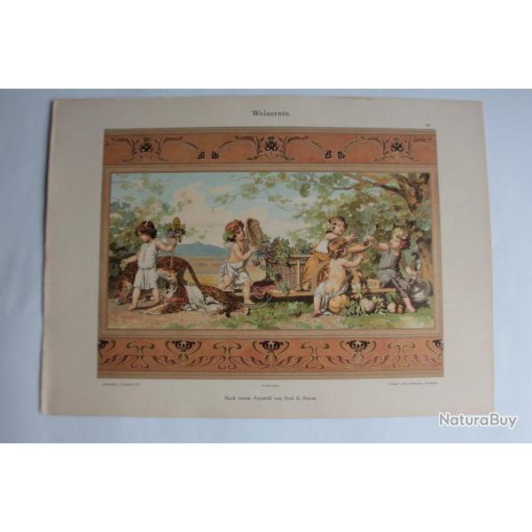 Estampe Vendange Journal dcoration G. Sturm 1900