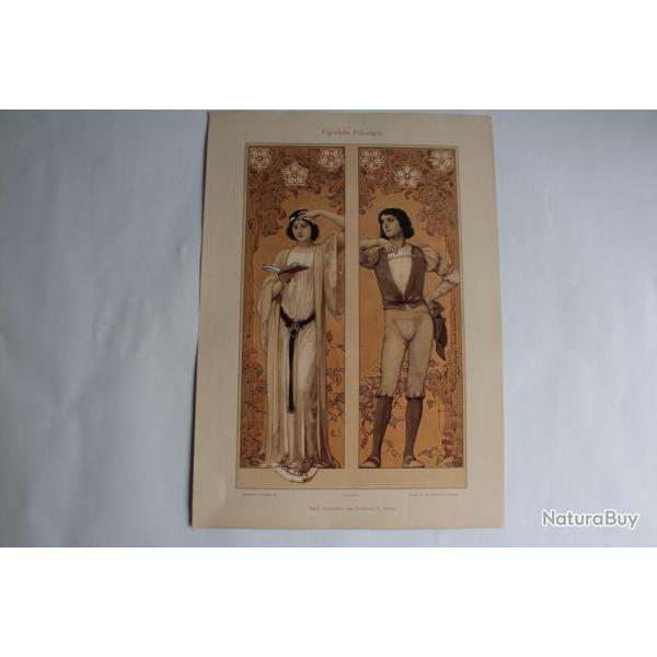 Estampe Costume Moyen-Age Journal dcoration G. Sturm 1900