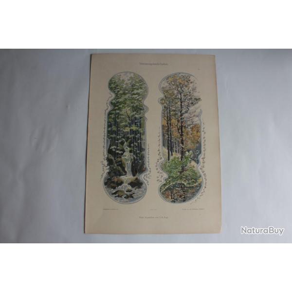 2 Estampe Paysages saisonnier Journal dcoration J.B Engl 1900