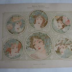 Estampe Portrait Médaillons Journal décoration Rene Beauclair 1900