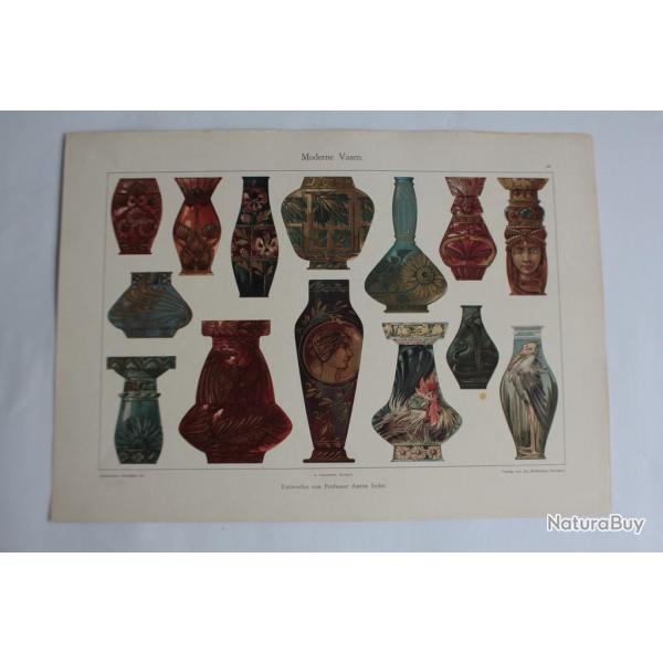 Estampe Vases moderne Journal dcoration Aton Seder 1900