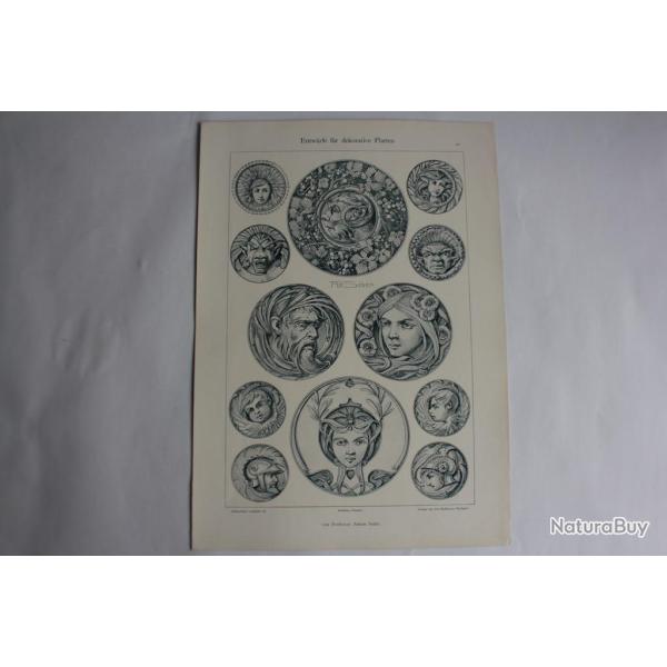 Estampe dessins pour assiettes Journal dcoration Aton Seder 1900