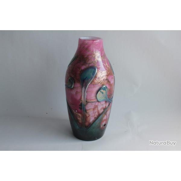 Vase verre souffl� d'art Mich�le LUZORO Biot Pied de lampe