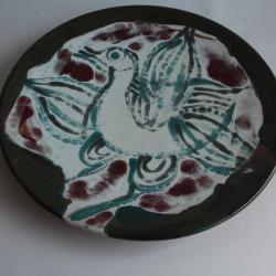 Plat céramique Claude Collet Oiseau Suisse 1970