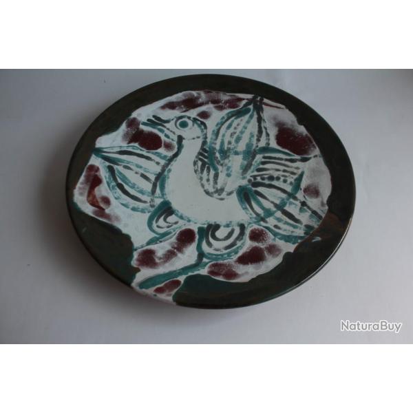 Plat cramique Claude Collet Oiseau Suisse 1970