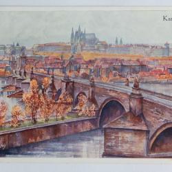 CPA illustrée Prag Karlbrücke Karel Cerny Prague République tchèque