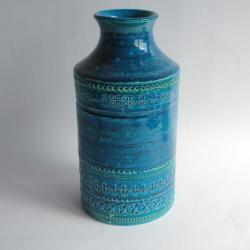Vase céramique bleu Aldo LONDI pour Bitossi Blue Rimini Italie